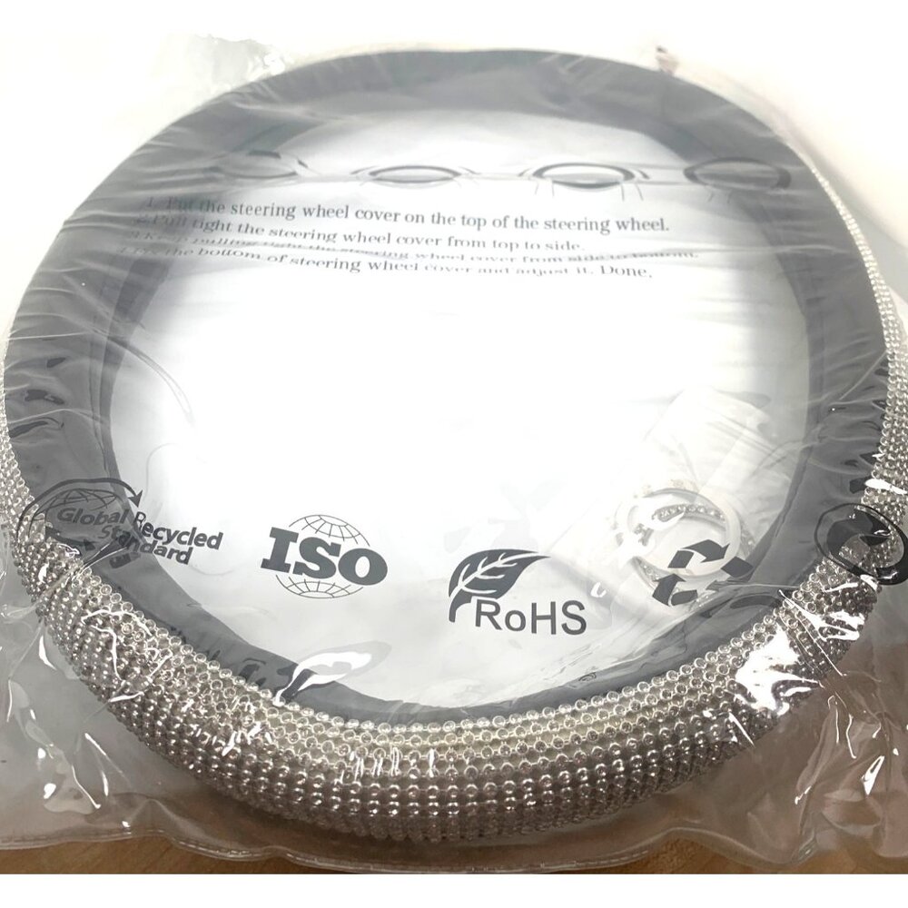 Steering Wheel Cover Silver Sparkly Glitter Gemstone Plastic ROHS ISO Black